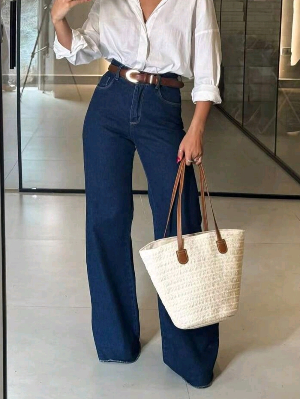 High-Waist Wide-Leg Women Jeans - Dark Blue
